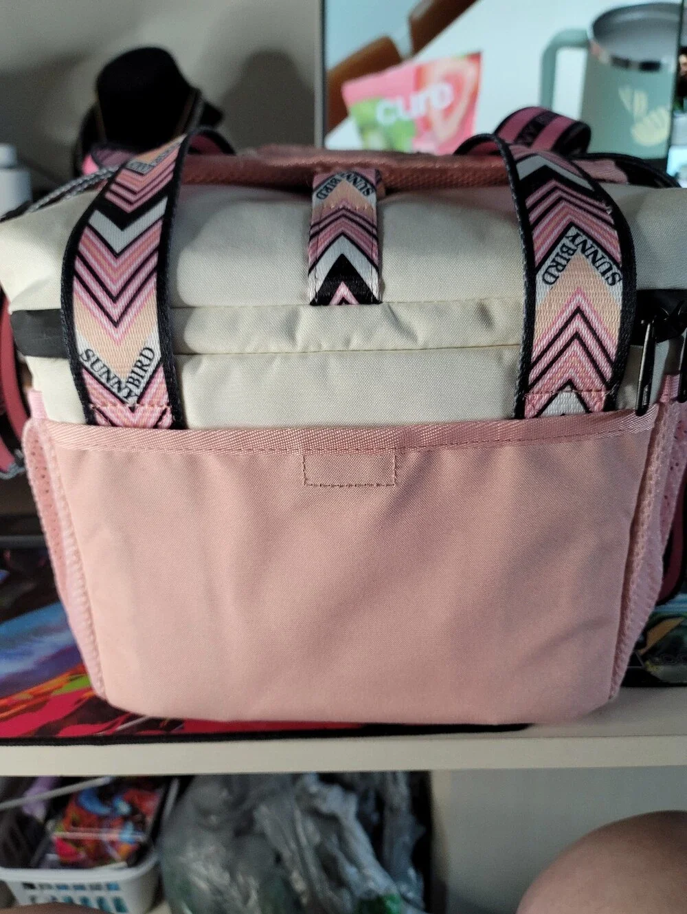 SUNNY BIRD Dual Compartment Insulated Lunch Bag (Pink & Cream)